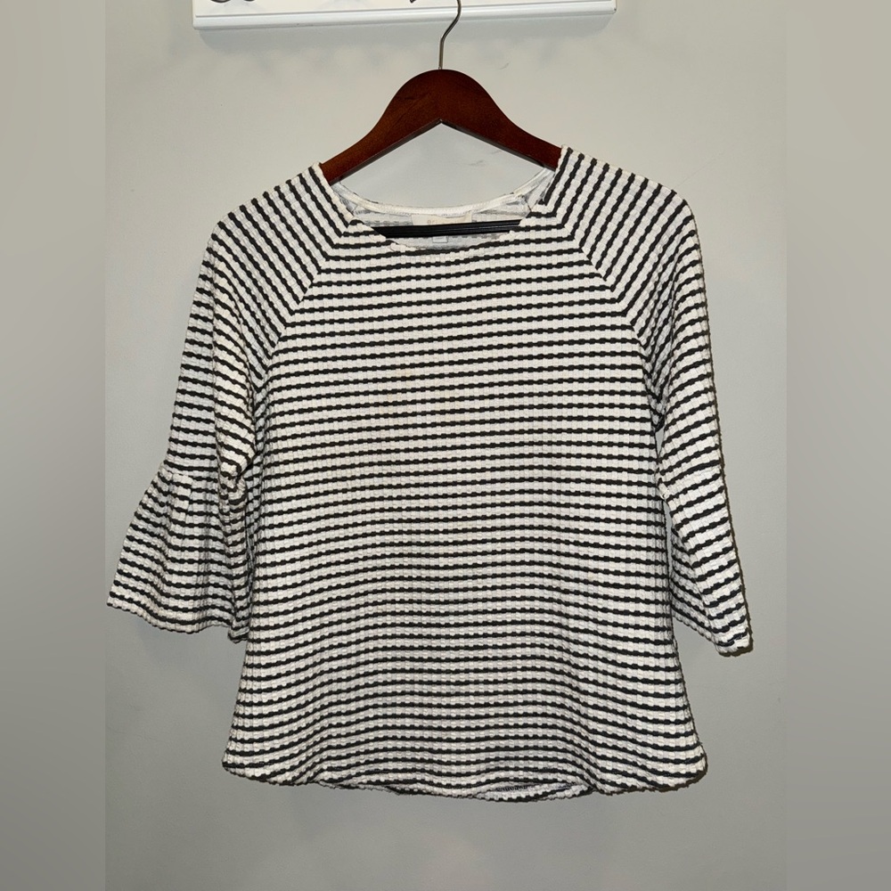 Chic Black and White Striped Bell Sleeve Top